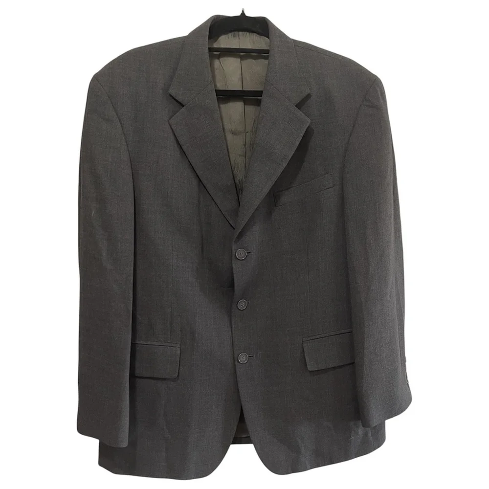 Oscar De LA Renta Blazer 42S Mens Gray 100% Wool Formal Athletic Fit Notch Lapel